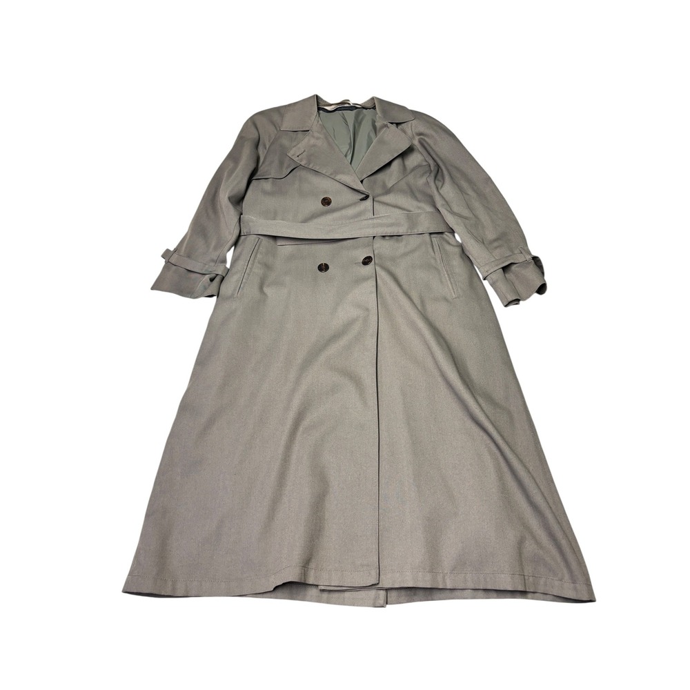 London Fog Vintage Taupe Gray Double Breasted Belted‎ Trench Coat Womens 12 Reg